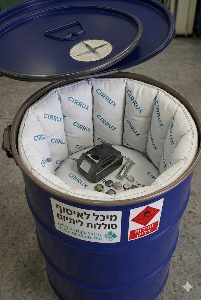מיכל איסוף בטיחותי לסוללות ליתיום 32 ליטר